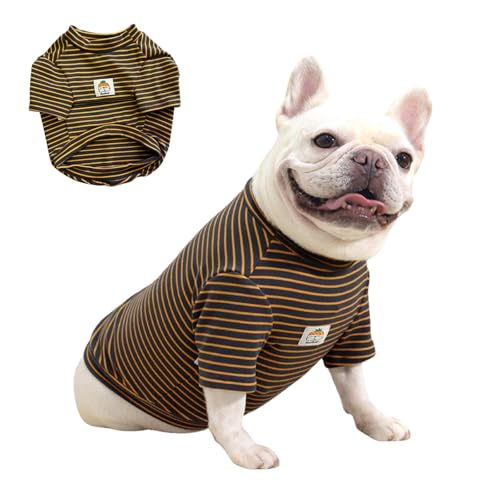 Fat Dog gestreiftes Sweatshirt, super elastisch, französische Bulldogge, dicker Pullover, Mops, Herbst und Winter, warm, für kleine und mittelgroße Hunde, Größe XL (Braun) von Blue Dream Island