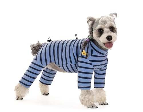 Fleece-Einteiler für kleine Hunde mit 4 Beinen, reflektierend, verstellbar, warm gestreift, für kaltes Wetter, für kleine und mittelgroße Hunde, Größe XXL (blau) von Blue Dream Island