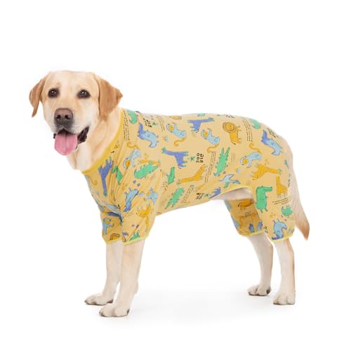Genesungsanzug für kleine Hunde, 4-beiniger Einteiler, Anti-Leck-Wundschutzanzug für postoperative Pflege, niedlicher Welpen-Pyjama, Anti-Haar-Kleidung mit Schritt im Schritt, Größe 5XL (Gelb) von Blue Dream Island