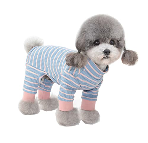 Gestreifter Pyjama für kleine Hunde, Herbst und Winter, Haustierpullover, niedlich, Einheitsgröße für Katzen und kleine Hunde, Blau (L) von Blue Dream Island