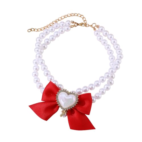 Haustier-Halskette, Halskette mit künstlicher Perle und Schleife, verstellbar, herzförmige Perle, Prinzessinnen-Halsband, Hund, Hochzeit, Festival, Geburtstagsgeschenk, Verkleidungshalsband, Größe M Haustier-Halskette, Halskette mit künstlicher Perle und Schleife, verstellbar, herzförmige Perle, Prinzessinnen-Halsband, Hund, Hochzeit, Festival, Geburtstagsgeschenk, Verkleidungshalsband, Größe M von Blue Dream Island