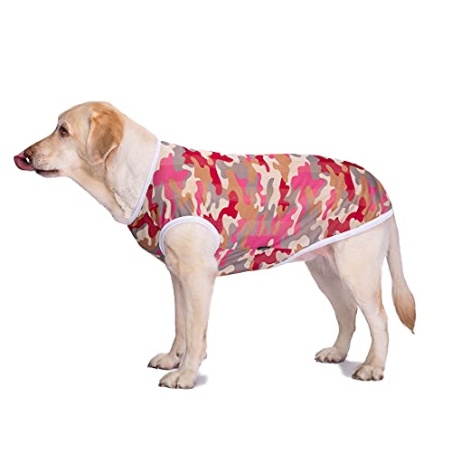Haustier-Sommer-T-Shirt, atmungsaktiver Overall, Pyjama, Hunde, Anti-Haar-Bekleidung, Einteiler, Sonnenschutz, kühlende Kleidung, Weste geeignet für große, mittelgroße Hunde, 36/6XL (Rot Camouflage) von Blue Dream Island