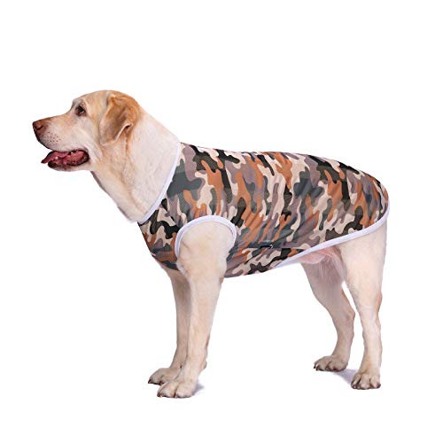 Haustier-Sommer-T-Shirt, atmungsaktiver Overall, Pyjama, Hunde, Anti-Haar-Bekleidung, Einteiler, Sonnenschutz, kühlende Kleidung, Weste geeignet für große, mittelgroße Hunde_28/2XL (grüne Tarnung) von Blue Dream Island