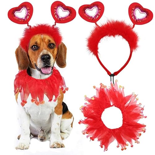 Haustier-Stirnband, Halsband für Katzen, Hunde, Schleife, Herz, Stirnband, buntes Band, Halsband, Rock-Set, Hunde-Urlaub, Partys, Requisiten, Weihnachten, Neujahr, Kostüm für Katzen, Hunde von Blue Dream Island
