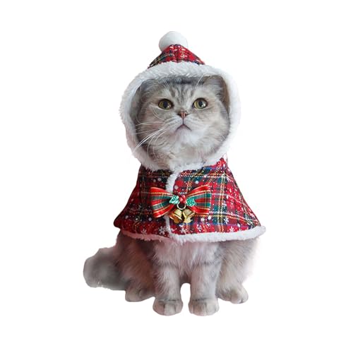 Haustier-Weihnachts-Kapuzenumhang mit Schleife, Glocke, Katzen-Cosplay-Weihnachtskostüm, Schal, Welpenverkleidung, Umhang für Katzen, kleine Hunde, Größe L, Rot von Blue Dream Island