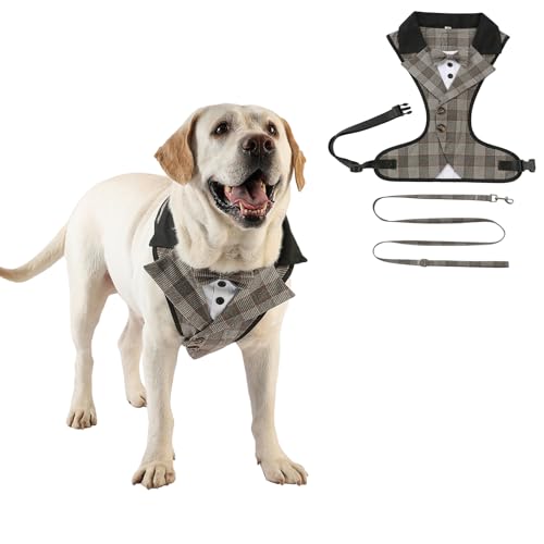 Haustiergeschirr mit Leine, formeller Anlass, Smokinggeschirr mit Schleife, Haustier-Frack, Hochzeitsweste, Kostüm für Katzen, Welpen, kleine, mittelgroße und große Hunde, Größe XL, Braun mit Haustiergeschirr mit Leine, formeller Anlass, Smokinggeschirr mit Schleife, Haustier-Frack, Hochzeitsweste, Kostüm für Katzen, Welpen, kleine, mittelgroße und große Hunde, Größe XL, Braun mit von Blue Dream Island
