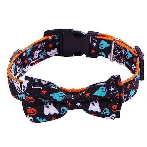 Haustierhalsband, Katzenhalsband mit Fliege, Halloween-Party, Halsdekoration, verstellbares Hundehalsband für Welpen, kleine, mittelgroße Hunde, M (Geister) von Blue Dream Island