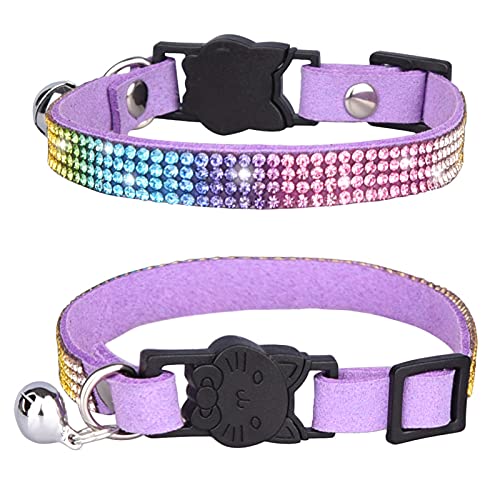 Haustierhalsband, Strass-Katzenhalsband mit Glocke, Sicherheitsschnalle, verstellbar, Kätzchen, glitzernd, Halsband für Katzen, Hunde, Violett, (S) von Blue Dream Island