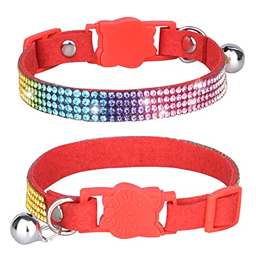 Haustierhalsband, Strass-Katzenhalsband mit Glocke, Sicherheitsschnalle, verstellbar, für Katzen, Hunde, Rot, Größe XS von Blue Dream Island