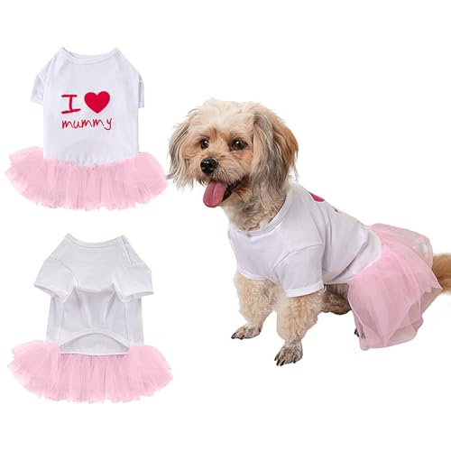 Haustierkleid, "I Love Mummy", Spitzenkleid, Katze, Hund, zweibeiniger Rock, Welpen, Prinzessin, Tutu, T-Shirt, Sommerkleidung, Größe S von Blue Dream Island