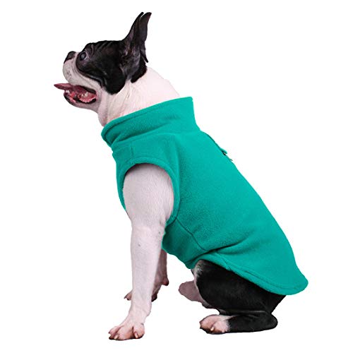 Haustierkleidung, Hundemantel, Kaltwettermantel, warmer Hundepullover, weiche Fleece-Weste, Jacke mit Ring für die Leine, Kostüm für Katzen, Welpen, kleine Hunde, Größe L (Blau / Grün) von Blue Dream Island