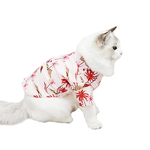 Haustierkleidung, Katze Hawaii-Hemd Strand Hund T-Shirt Atmungsaktive Katze Kleidung Sommer Welpe Weste Mantel Blumendruck Outfit Kostüm für Katzen Hunde (2XL: Rosa) von Blue Dream Island