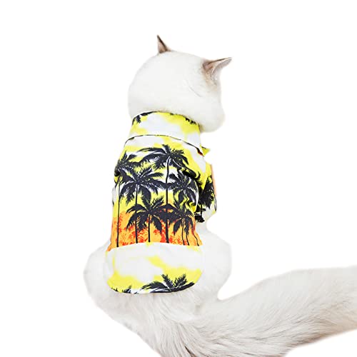 Haustierkleidung, Katze Hawaii-Hemd Strand Hund T-Shirt Atmungsaktive Katze Kleidung Sommer Welpe Weste Mantel Blumendruck Outfit Kostüm für Katzen Hunde (L: Gelb) von Blue Dream Island