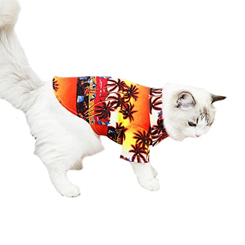 Haustierkleidung, Katze Hawaii-Hemd Strand Hund T-Shirt Atmungsaktive Katze Kleidung Sommer Welpe Weste Mantel Blumendruck Outfit Kostüm für Katzen Hunde (L:Rot) von Blue Dream Island