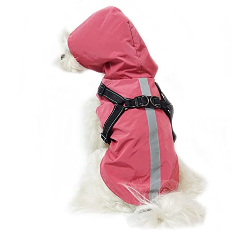 Hund Regenmantel mit Geschirr Wasserdicht Atmungsaktiv Hund Regenponcho Hund Kapuze Regenjacke Reflektierende Zupfer Geschirr für Welpen Kleine Hunde Mittlere Hund (XL:Rosa) von Blue Dream Island