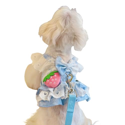 Hunde-Denim-Kleid mit Leine, niedliches Haustierkleid mit Batikfärbung, Schleife, Prinzessinnenkleid, weicher Komfort, Welpen, Tutu, Weste, gerüschter Rock für Katzen, kleine Hunde, Mädchen, Größe M Hunde-Denim-Kleid mit Leine, niedliches Haustierkleid mit Batikfärbung, Schleife, Prinzessinnenkleid, weicher Komfort, Welpen, Tutu, Weste, gerüschter Rock für Katzen, kleine Hunde, Mädchen, Größe M von Blue Dream Island