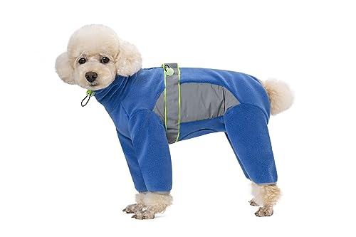 Hunde-Fleece-Einteiler für den Winter, warm, Taille, verstellbar, mit D-Ring und reflektierenden Streifen, für kaltes Wetter, langärmelig, für kleine und mittelgroße Hunde, Größe L, Blau von Blue Dream Island