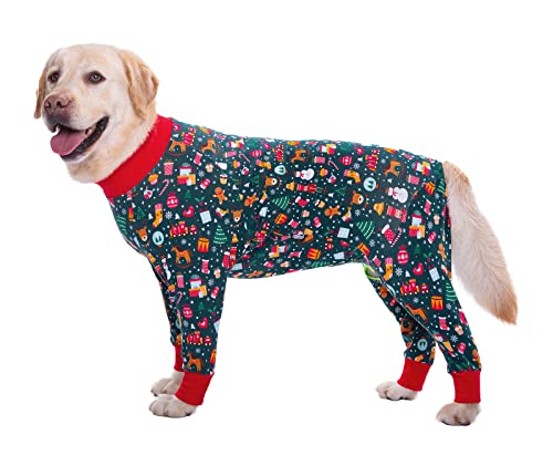 Hunde-Pyjama-Overall für mittelgroße und große Hunde, leichtes Baumwoll-Shirt, Anti-Haar-Hunde-Einteiler nach Operationen, Hundeerholungskleidung, 26 (grünes Weihnachten) von Blue Dream Island
