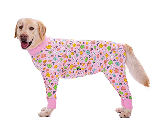 Hunde-Pyjama-Overall für mittelgroße und große Hunde, leichtes Baumwoll-Shirt, Anti-Haar-Hunde-Einteiler nach Operationen, Hundeerholungskleidung, 28 (rosa Blumen) von Blue Dream Island