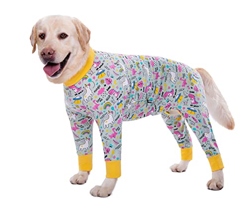 Hunde-Pyjama-Overall für mittelgroße und große Hunde, leichtes Baumwoll-Shirt, Anti-Haar-Hunde-Einteiler nach Operationen, Hundeerholungskleidung, 32 (rosa kleiner Dinosaurier) von Blue Dream Island
