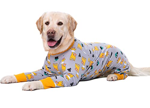 Hunde-Pyjama-Overall für mittelgroße und große Hunde, leichtes Baumwoll-Shirt, Anti-Haar-Hunde-Einteiler nach Operationen, Hundeerholungskleidung, 36 (graue Giraffe) von Blue Dream Island