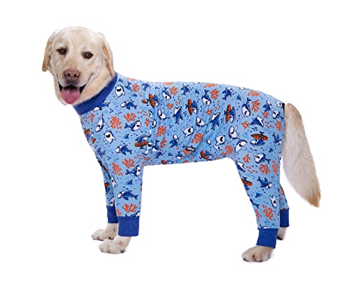 Hunde-Pyjama-Overall für mittelgroße und große Hunde, leichtes Baumwoll-Shirt, Anti-Haar-Hunde-Einteiler nach Operationen, Hundeerholungskleidung, 38 (Blauer Hai) von Blue Dream Island