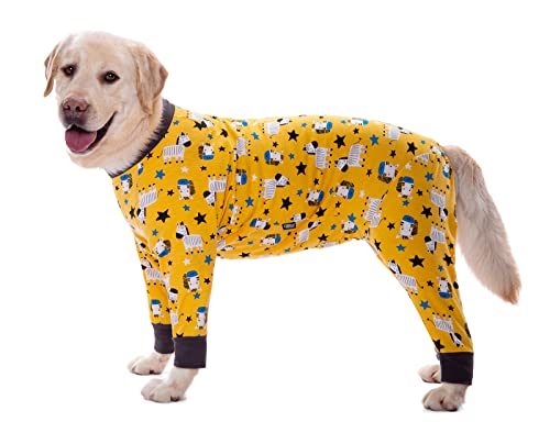Hunde-Pyjama-Overall für mittelgroße und große Hunde, leichtes Baumwoll-Shirt, Anti-Haar-Hunde-Einteiler nach Operationen, Hundegenesungskleidung, 38 (gelbes Zebra) von Blue Dream Island