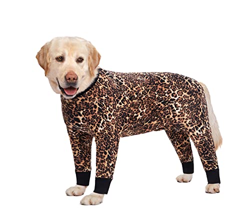 Hunde-Pyjama-Overall für mittelgroße und große Hunde, leichtes Baumwoll-Shirt, Anti-Haar-Hunde-Einteiler nach Operationen, Hundegenesungskleidung, Leopardenmuster, 36 Stück von Blue Dream Island