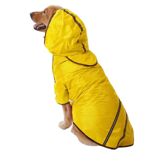 Hunde-Regenmantel mit Kapuze, leichte Haustier-Regenbekleidung mit Traktionsloch und reflektierenden Streifen, Haustier-Poncho, Zupfjacke, wasserdichter Mantel für Katzen, Welpen, kleine, mittelgroße von Blue Dream Island