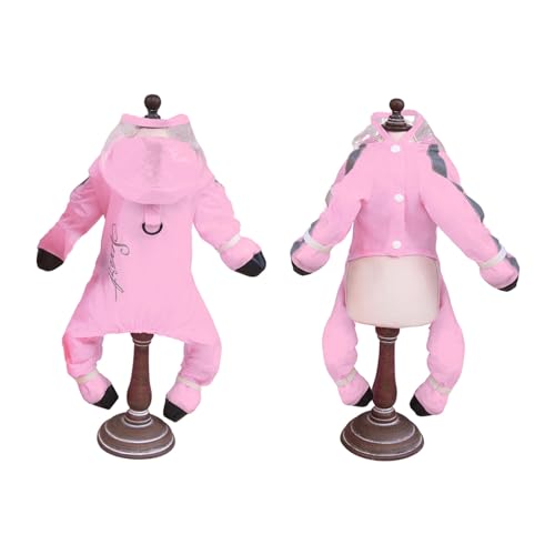 Hunde-Regenmantel mit Regenstiefeln, wasserdicht, All-Inclusive-Hundeponcho, Overall mit D-Ring, Welpen, vierbeinig, Zupf-Regenbekleidung für kleine, mittelgroße Hunde, Größe S (Rosa) von Blue Dream Island