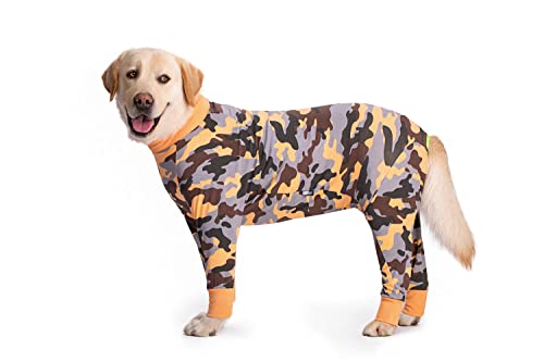Hunde-Schlafanzug für mittelgroße und große Hunde, leicht, Baumwolle, Anti-Haar-Hunde-Einteiler nach Operationen, Hunde-Erholungskleidung, 26 (Orange Camouflage) von Blue Dream Island