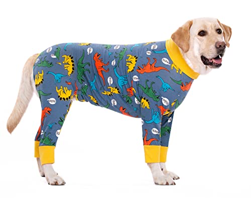 Hunde-Schlafanzug für mittelgroße und große Hunde, leicht, Baumwolle, Anti-Haar-Hunde-Einteiler nach Operationen, Hunde-Erholungskleidung, 28 (marineblauer Dinosaurier) von Blue Dream Island