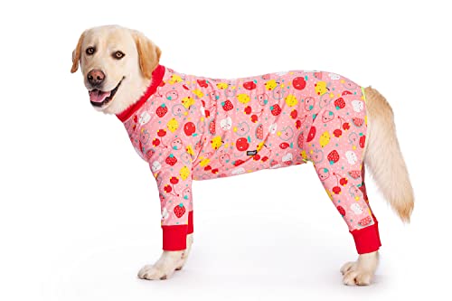 Hunde-Schlafanzug für mittelgroße und große Hunde, leicht, Baumwolle, Anti-Haar-Hunde-Einteiler nach Operationen, Hunde-Erholungskleidung, 28 (rosa Frucht) von Blue Dream Island