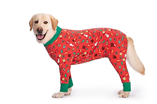 Hunde-Schlafanzug für mittelgroße und große Hunde, leicht, Baumwolle, Anti-Haar-Hunde-Einteiler nach Operationen, Hunde-Erholungskleidung, 34 (Rot Weihnachten) von Blue Dream Island