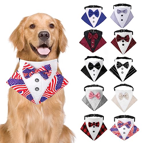 Hunde-Smoking-Halstuch, Hunde-Hochzeits-Bandana-Halsband mit Fliege, verstellbar, für kleine, mittelgroße und große Hunde, Größe S (USA-Blau) von Blue Dream Island