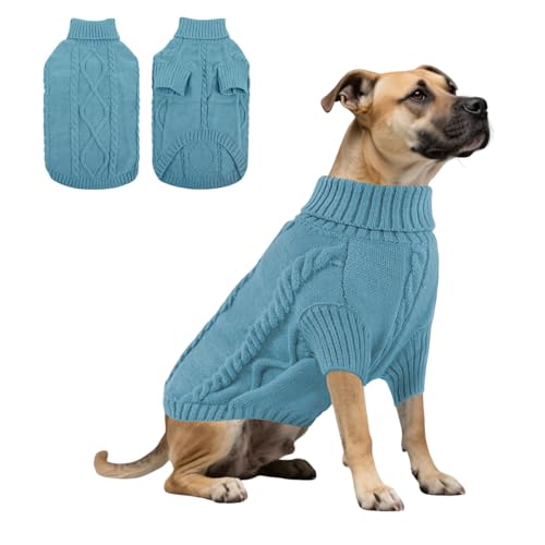 Hunde-Strick-Rollkragenpullover, warmer Winterpullover, Haustierpullover, Strickwaren, Mantel für Männer und Frauen, mittelgroße, große Hunde, Größe S (Pfauenblau) von Blue Dream Island