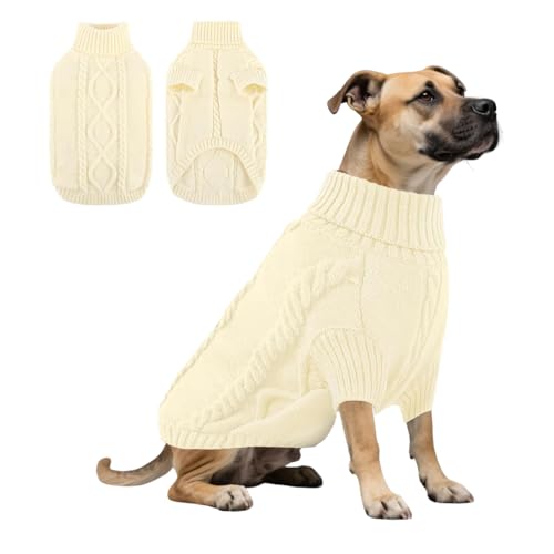 Hunde-Strick-Rollkragenpullover, warmer Winterpullover, Haustierpullover, Strickwaren, Mantel für männliche und weibliche Hunde, Größe M, Beige von Blue Dream Island