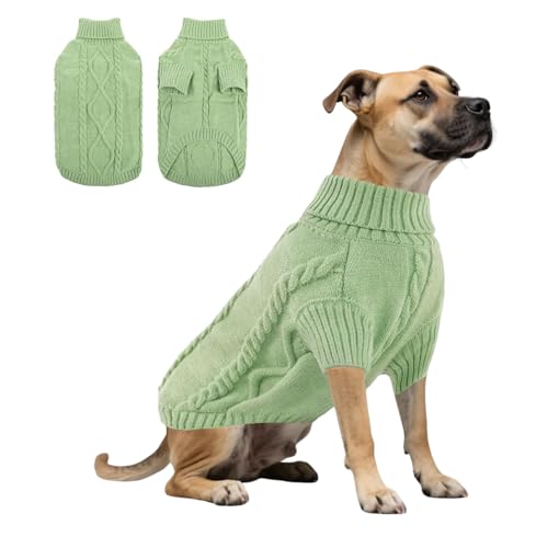 Hunde-Strick-Rollkragenpullover, warmer Winterpullover, Haustierpullover, Strickwaren, Mantel für männliche und weibliche Hunde, Größe M, Erbsengrün von Blue Dream Island