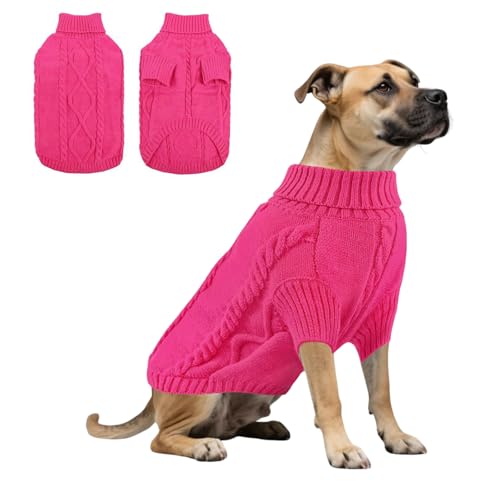 Hunde-Strick-Rollkragenpullover, warmer Winterpullover, Haustierpullover, Strickwaren, Mantel für männliche und weibliche Hunde, Größe M, L, Größe XL (Rosarot) von Blue Dream Island