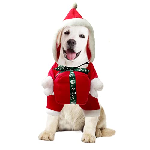 Hunde-Weihnachtskostüm, Weihnachts-Haustierkleidung mit Geschenk-Box, Haustier-Cosplay-Kostüme, Party, Verkleiden, Hunde und Katzen, Outfit für kleine, mittelgroße und große Hunde_L von Blue Dream Island