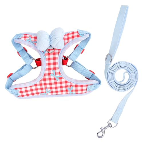 Hundegeschirr, Leine, kein Ziehen, verstellbar, mit niedlichem Schleife, Gitterdruck, Weste, Geschirr mit 3D-Schleife, Multi-D-Ringe, atmungsaktiv, für Haustiere, Outdoor, Spazierengehen Hundegeschirr, Leine, kein Ziehen, verstellbar, mit niedlichem Schleife, Gitterdruck, Weste, Geschirr mit 3D-Schleife, Multi-D-Ringe, atmungsaktiv, für Haustiere, Outdoor, Spazierengehen von Blue Dream Island