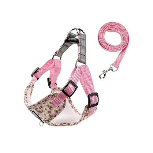 Hundegeschirr, Leine-Set, kein Ziehen, verstellbar, Blumengeschirr, ausbruchsicher, Spazierengehen, Laufen, Trainingsgeschirr für Katzen, Welpen, kleine, mittelgroße Hunde, Größe S, Rosa Hundegeschirr, Leine-Set, kein Ziehen, verstellbar, Blumengeschirr, ausbruchsicher, Spazierengehen, Laufen, Trainingsgeschirr für Katzen, Welpen, kleine, mittelgroße Hunde, Größe S, Rosa von Blue Dream Island