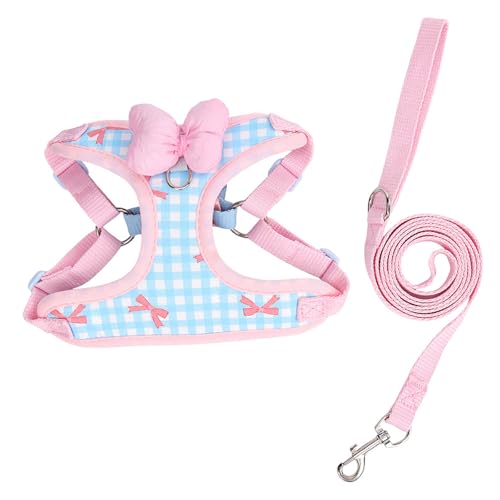 Hundegeschirr, Leine-Set, kein Ziehen, verstellbar, mit niedlichem Schleife, Gitterdruck, Weste, Geschirr mit 3D-Schleife, Multi-D-Ringe, atmungsaktiv, für Outdoor-Spaziergänge, Trainingsausrüstung Hundegeschirr, Leine-Set, kein Ziehen, verstellbar, mit niedlichem Schleife, Gitterdruck, Weste, Geschirr mit 3D-Schleife, Multi-D-Ringe, atmungsaktiv, für Outdoor-Spaziergänge, Trainingsausrüstung von Blue Dream Island