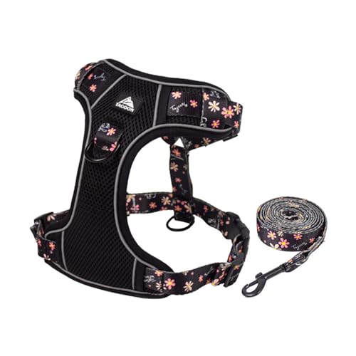 Hundegeschirr, kein Ziehen, Blumenmuster, verhindert Brechen, verstellbar, reflektierend, Welpen-Gurtband, Laufgeschirr, Weste für kleine, mittelgroße und große Hunde, Größe XL, Schwarz Hundegeschirr, kein Ziehen, Blumenmuster, verhindert Brechen, verstellbar, reflektierend, Welpen-Gurtband, Laufgeschirr, Weste für kleine, mittelgroße und große Hunde, Größe XL, Schwarz von Blue Dream Island