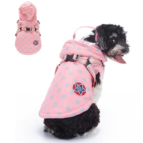 Hundegeschirr-Jacke, warmer Baumwollmantel für den Winter, Weste mit transparenter, wasserdichter Krempe, Haustier, leicht wasserdicht, winddicht, kaltes Wetter, Hoodie-Kostüm für Welpen, kleine, Hundegeschirr-Jacke, warmer Baumwollmantel für den Winter, Weste mit transparenter, wasserdichter Krempe, Haustier, leicht wasserdicht, winddicht, kaltes Wetter, Hoodie-Kostüm für Welpen, kleine, von Blue Dream Island