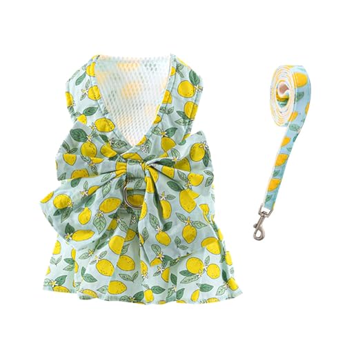 Hundegeschirr für kleine Hunde, Kleid mit Leine, Schleife, Kleid, Leine, Prinzessinnen-Blumendruck, Hundekleid, Geschirr, Weste, Katze, Welpen, Hunde-Outfits für Spaziergänge im Freien, Zitronengelb Hundegeschirr für kleine Hunde, Kleid mit Leine, Schleife, Kleid, Leine, Prinzessinnen-Blumendruck, Hundekleid, Geschirr, Weste, Katze, Welpen, Hunde-Outfits für Spaziergänge im Freien, Zitronengelb von Blue Dream Island