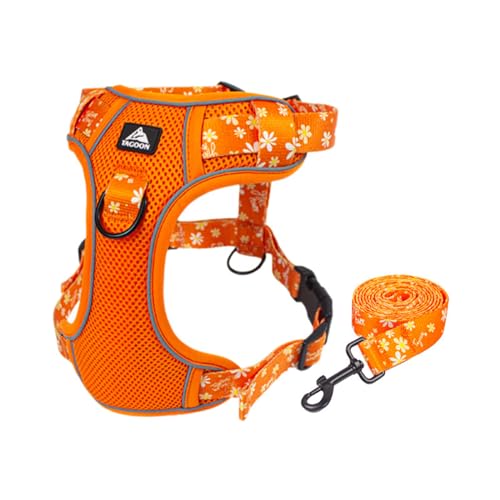 Hundegeschirr gegen Ziehen, Blumenmuster, verhindert Brechen, verstellbar, reflektierend, Welpen-Gurtband, Laufgeschirr, Weste für kleine, mittelgroße und große Hunde, Größe S, Orange Hundegeschirr gegen Ziehen, Blumenmuster, verhindert Brechen, verstellbar, reflektierend, Welpen-Gurtband, Laufgeschirr, Weste für kleine, mittelgroße und große Hunde, Größe S, Orange von Blue Dream Island