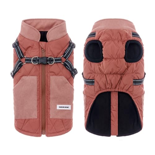 Hundegeschirrjacke, reflektierend, verdicktes Fleecefutter, Winterjacke, Haustier, Outdoor, Spazierengehen, warme Windjacke, Weste für mittelgroße Hunde, Größe 3XL, Rot von Blue Dream Island