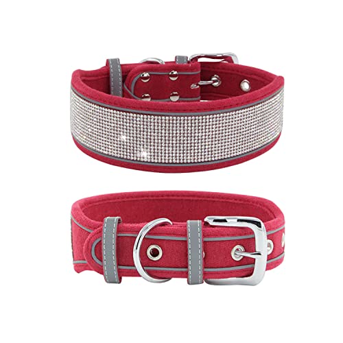 Hundehalsband, glitzerndes Strass-Halsband mit reflektierenden, verstellbaren Halskette für mittelgroße und große Hunde, Größe L (rot) von Blue Dream Island