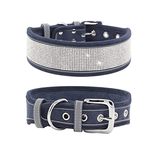 Hundehalsband, glitzerndes Strass-Halsband mit reflektierenden, verstellbaren Halskette für mittelgroße und große Hunde_M (blau) von Blue Dream Island